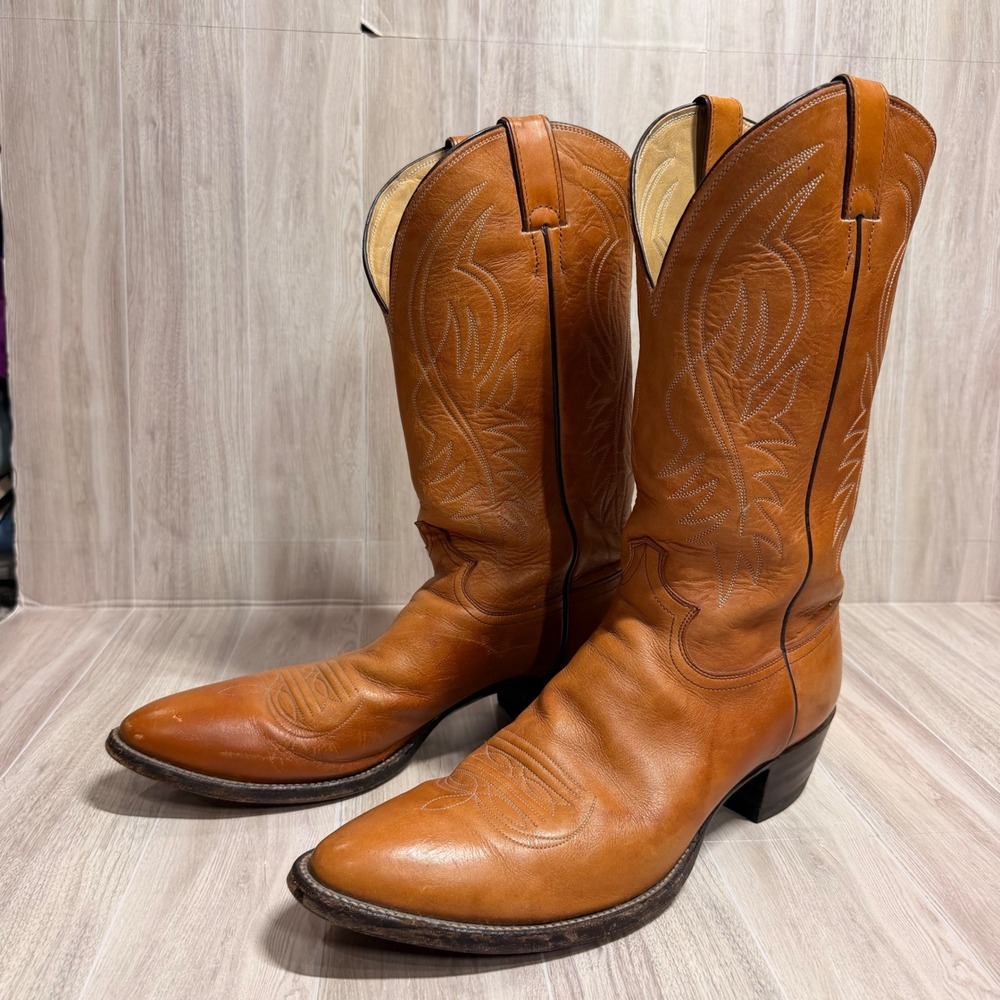 Justin Mens 1632 Tan Cognac Leather Western Cowboy Boots Pointed Toe Size 13 B